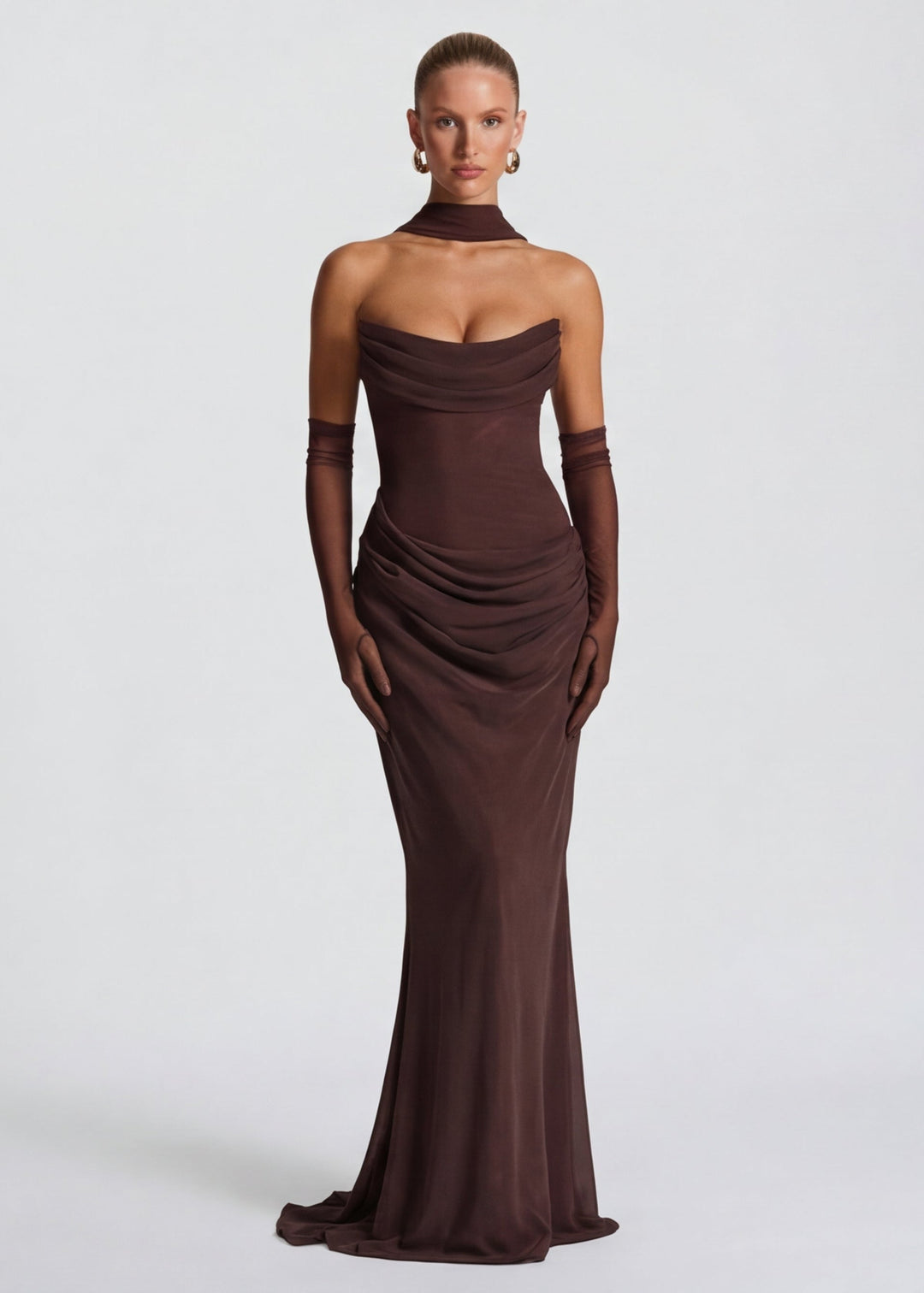 Abito da sera maxi drappeggiato donna, elegante per feste, cerimonie e occasioni speciali. Vestito lungo e sofisticato.
