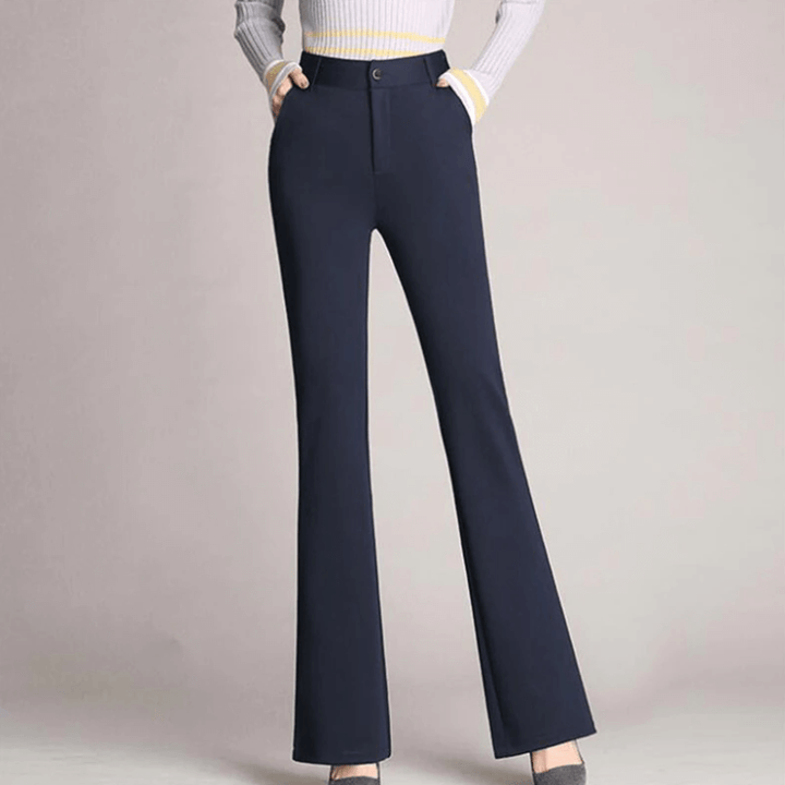 Pantaloni donna casual chic sartoriali taglio ad A vita alta, ideali per outfit moderni ed eleganti.