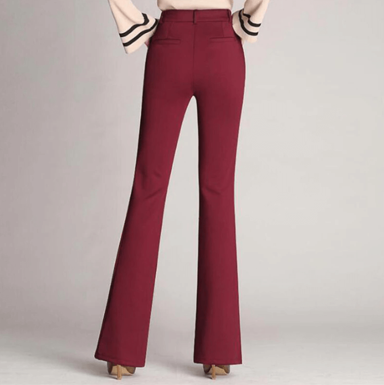 Pantaloni donna sartoriali vita alta con taglio ad A, comodi e chic per la moda ufficio.