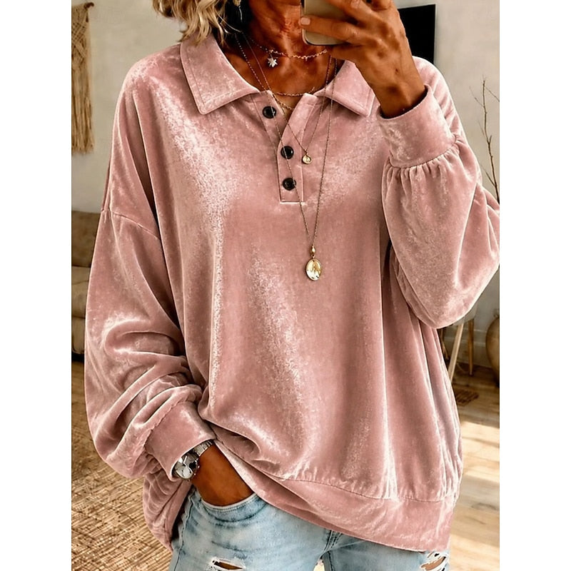 Maglione rosa da donna elegante con collo a polo, perfetto per un look autunnale o invernale chic e confortevole.