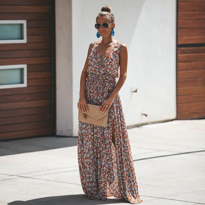 Abito maxi floreale chic da donna stile Ibiza, perfetto per l'estate, vacanze eleganti o un outfit boho versatile.