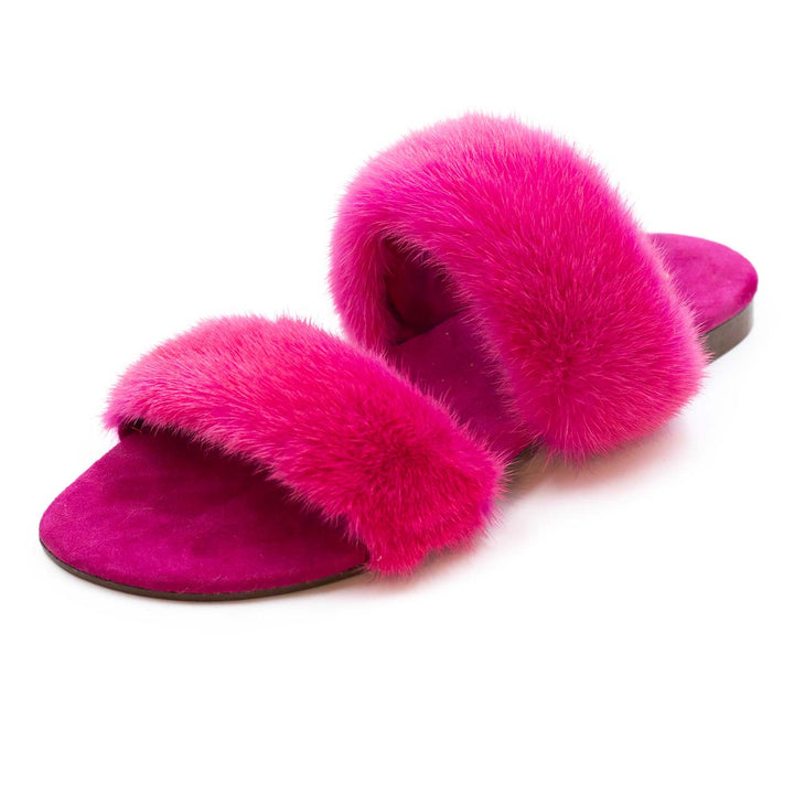 Sandali estivi donna IBIZA fucsia con doppia fascia incrociata, calzature comode e alla moda.