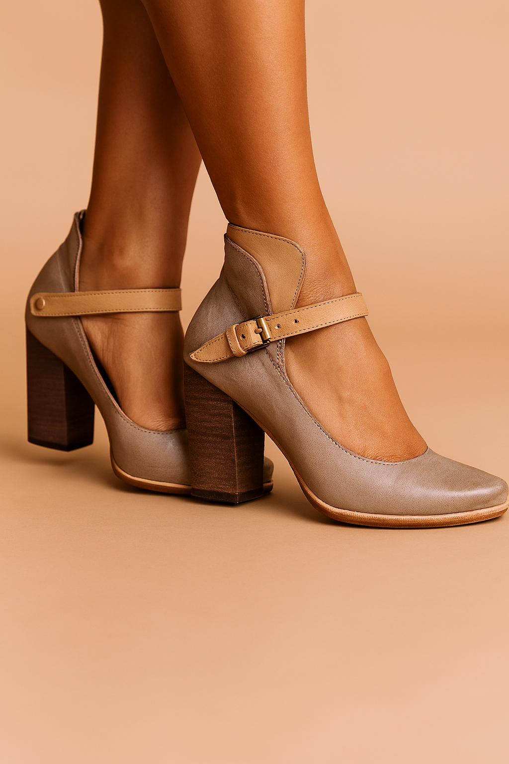 Scarpe décolleté formali da donna con robusto tacco a blocco e cinturino caviglia, ideali per ogni evento.