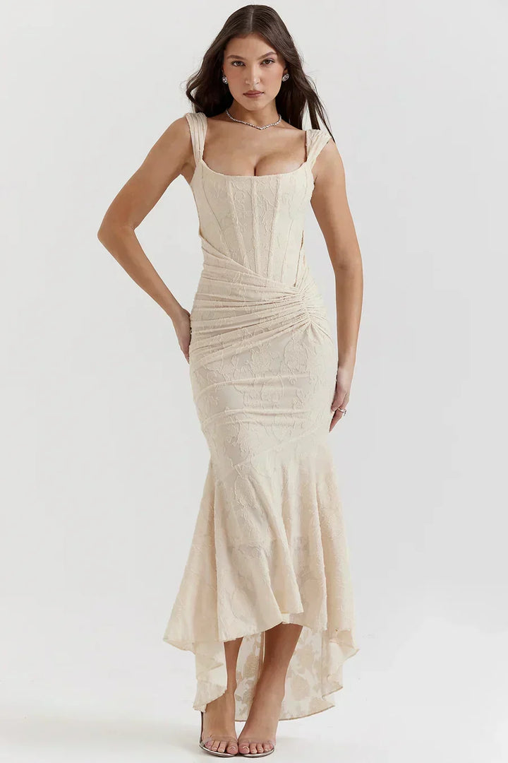 Elegante abito da sera lungo per donna, con corpetto a corsetto e design a spalle scoperte, per un look mozzafiato.