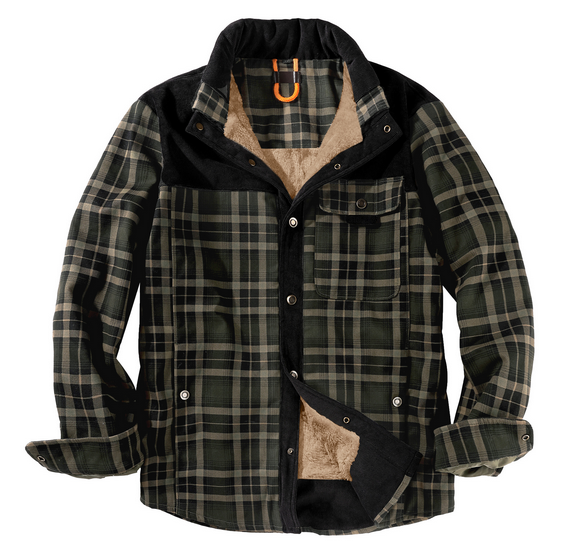 Moderna giacca boscaiolo da uomo, stile casual ed elegante, con fantasia scozzese per comfort e moda.