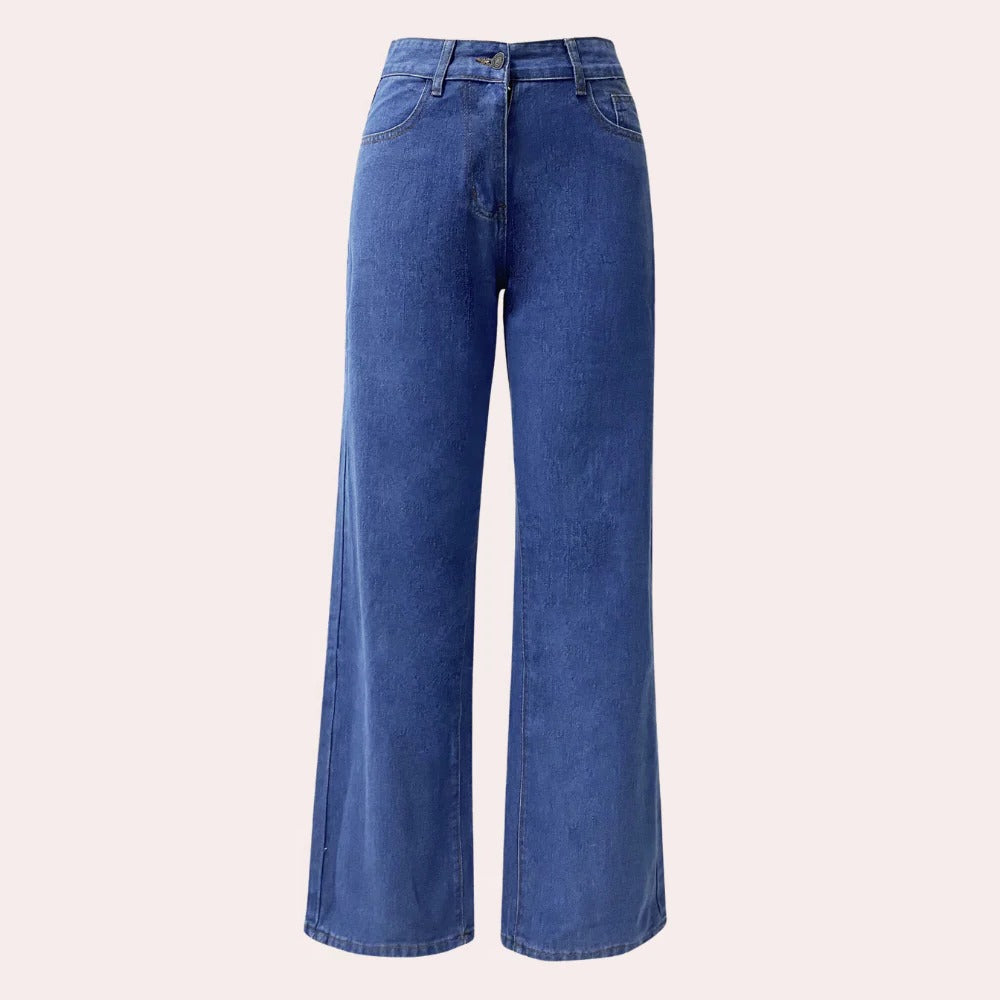 Jeans dritti larghi a vita alta da donna, comodi e alla moda, perfetti per il quotidiano.