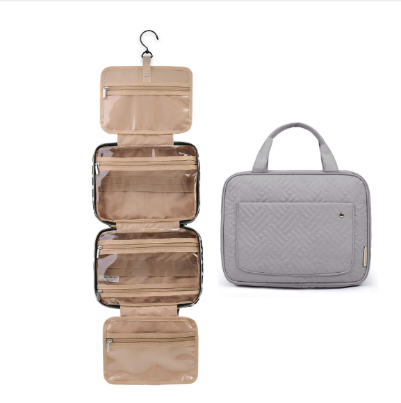 Beauty case donna pieghevole per viaggio, con scomparti dedicati a trucchi e accessori.