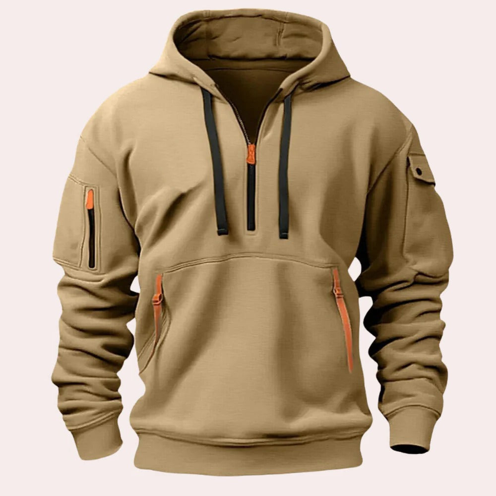 Felpa con cappuccio uomo casual, fit rilassato, ideale per comfort e stile quotidiano.