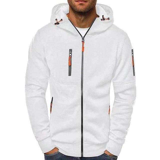 Uomo con felpa casual con cappuccio grigia. Ideale per il comfort quotidiano e lo stile streetwear.