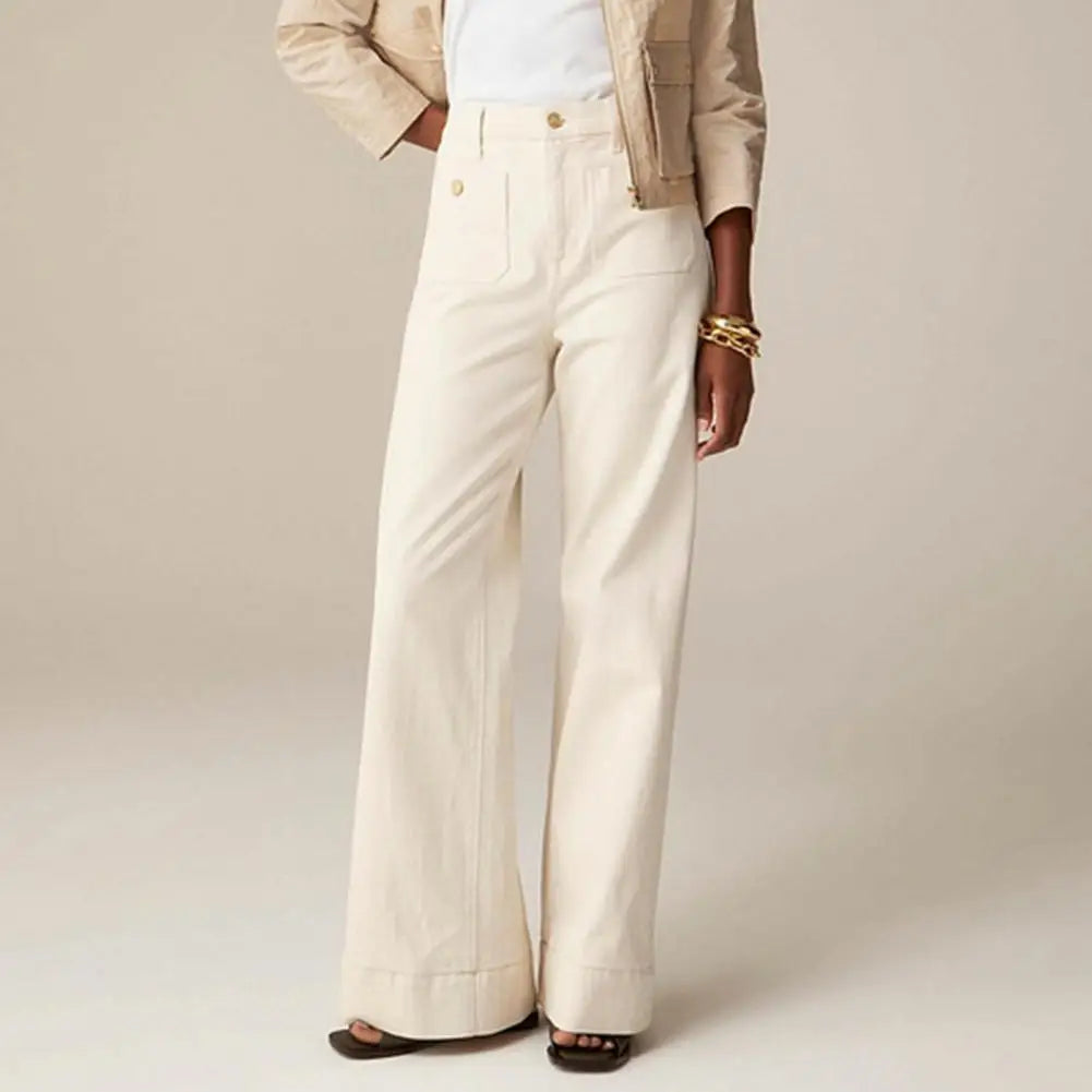 Pantaloni jeans donna vita alta, vestibilità comoda e gamba larga. Stile casual ideale.