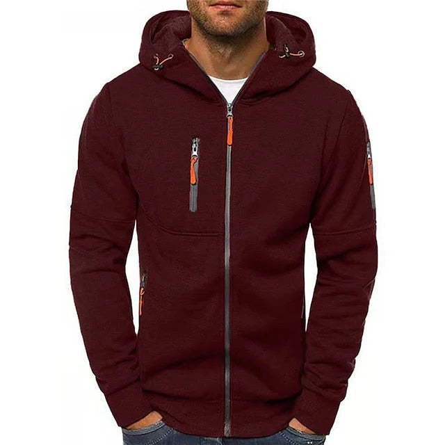 Felpa con cappuccio da uomo bordeaux, un pullover essenziale per il comfort quotidiano e la moda casual.