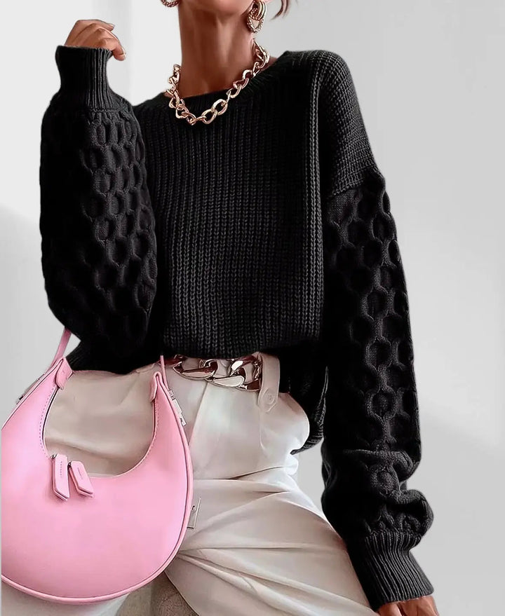 Maglione invernale donna in maglieria calda, moda con maniche a palloncino, taglia unica.