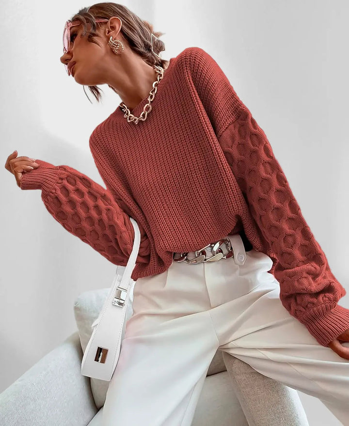 Morbido maglione invernale da donna con maniche a palloncino, per un abbigliamento casual chic.