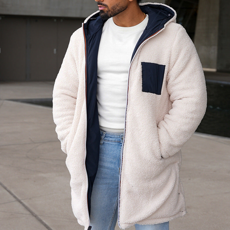 Giacca uomo bicolore versatile con calda fodera in pile, ideale per autunno/inverno e stile casual quotidiano.
