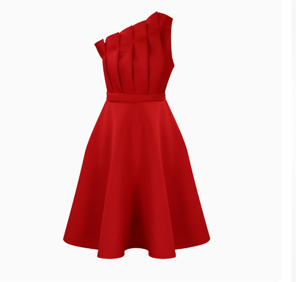 Abito cerimonia donna: vestito midi monospalla blu navy, design raffinato per eventi formali.