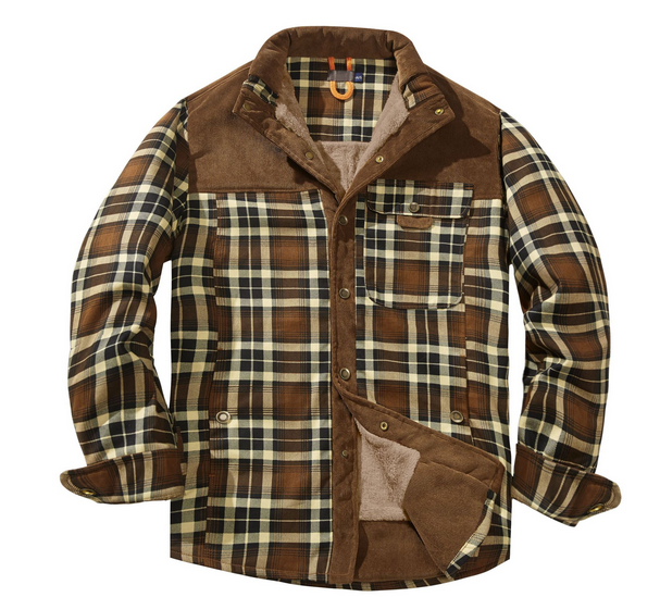 Giacca maschile calda e robusta stile boscaiolo, perfetta per abbigliamento esterno autunnale e invernale.