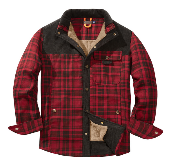 Giacca da uomo boscaiolo in fantasia scozzese, calda e resistente, ideale per uno stile autunno-inverno.