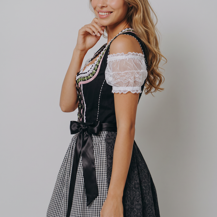 Costume tradizionale dirndl midi donna 3 pezzi, abito bavarese per Oktoberfest e moda festiva.
