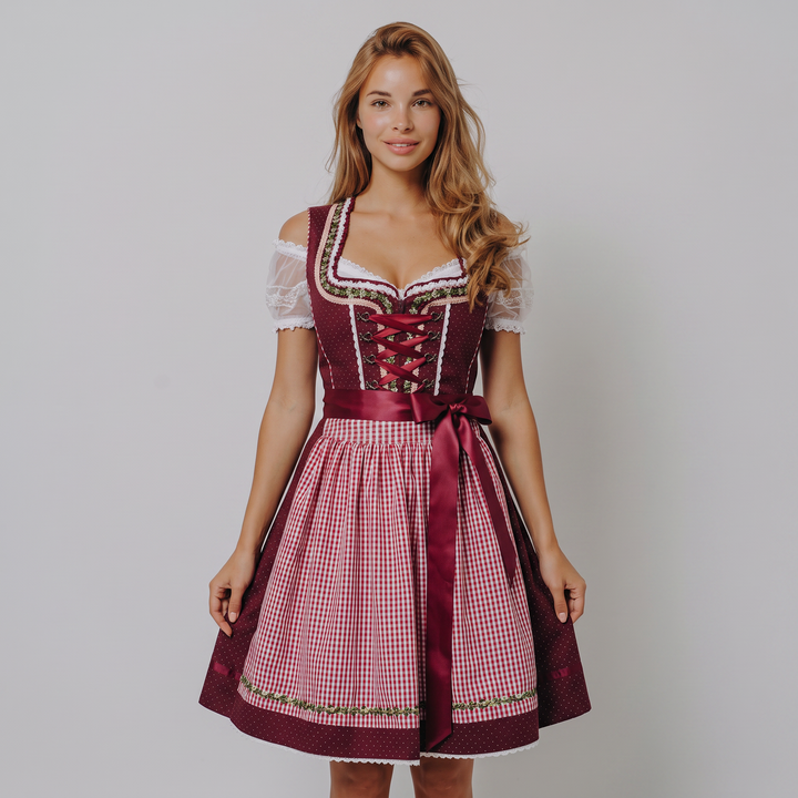 Vestito donna dirndl midi bavarese, costume tradizionale completo 3 pezzi per Oktoberfest, moda festiva.