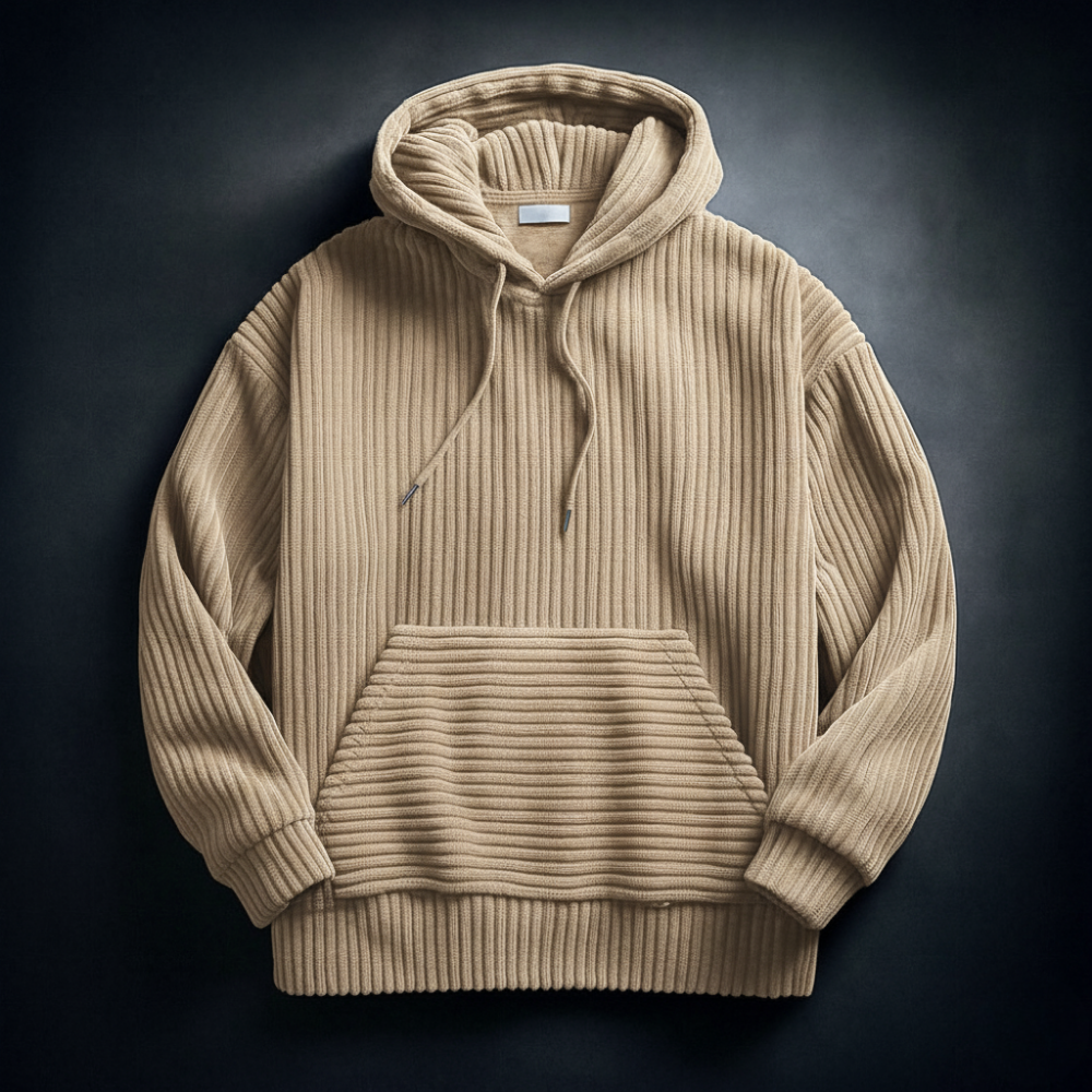 Morbida felpa con cappuccio da uomo, superficie testurizzata, perfetta per stile confortevole e moda.