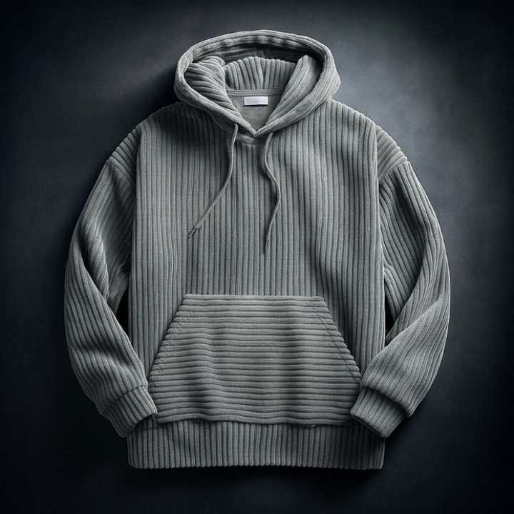 Felpa uomo con cappuccio testurizzata, vestibilità comoda, ideale per look casual autunno/inverno.