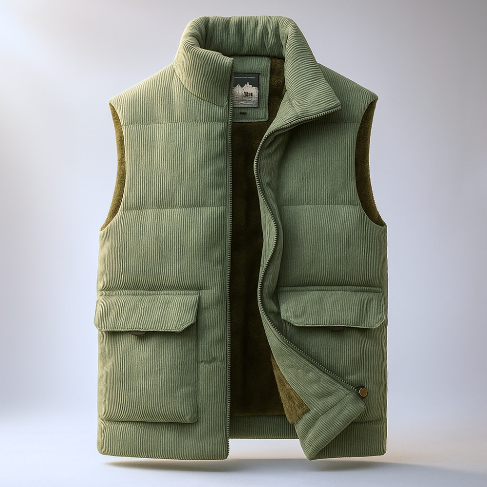 Gilet uomo casual-elegante con zip e tasche. Versatile per look a strati e moda invernale.