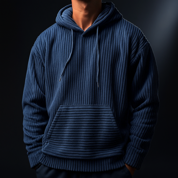Abbigliamento autunno/inverno: felpa da uomo con cappuccio, testurizzata, per stile casual e comfort.
