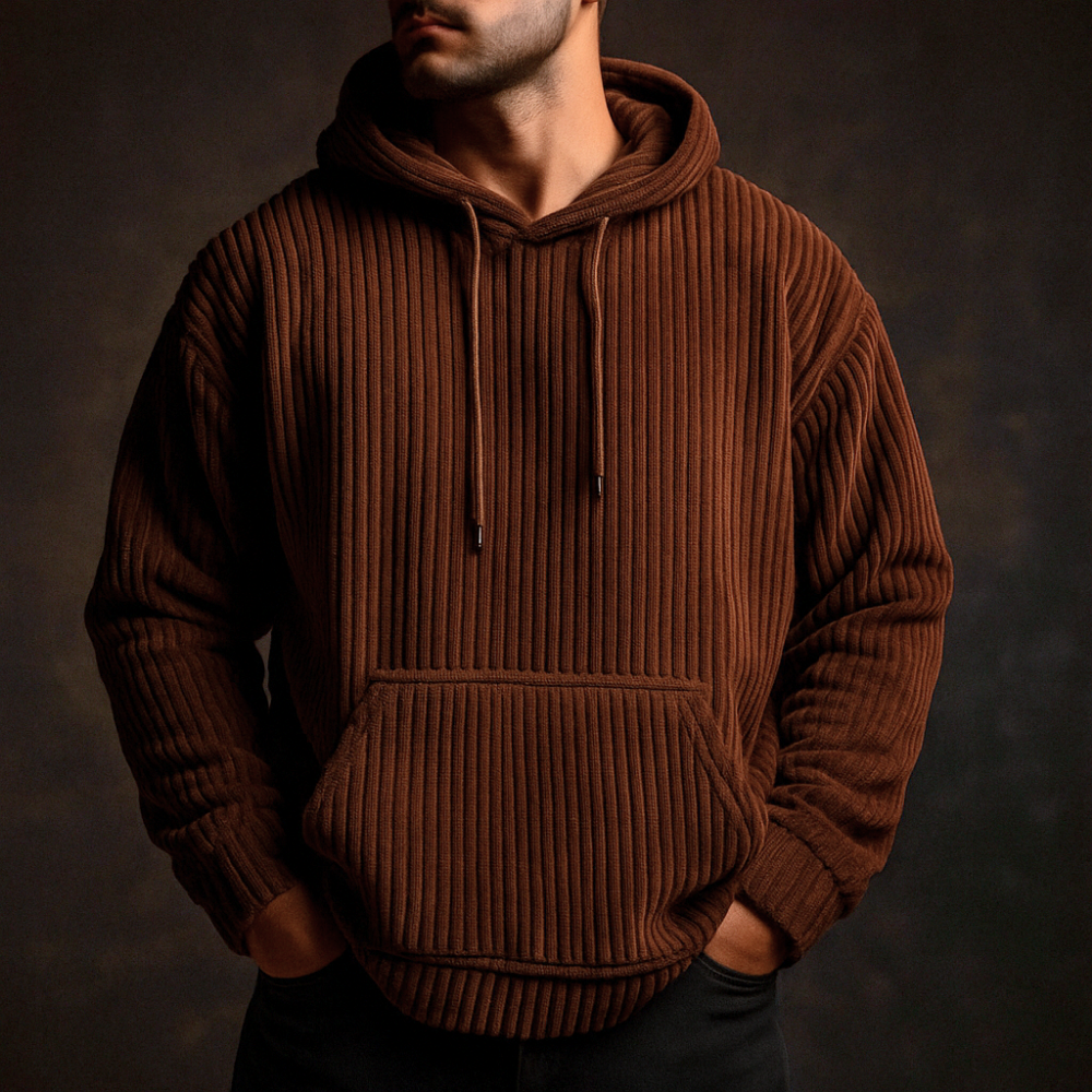 Capo di moda uomo: felpa con cappuccio testurizzata, vestibilità comoda, ideale per outfit versatili.