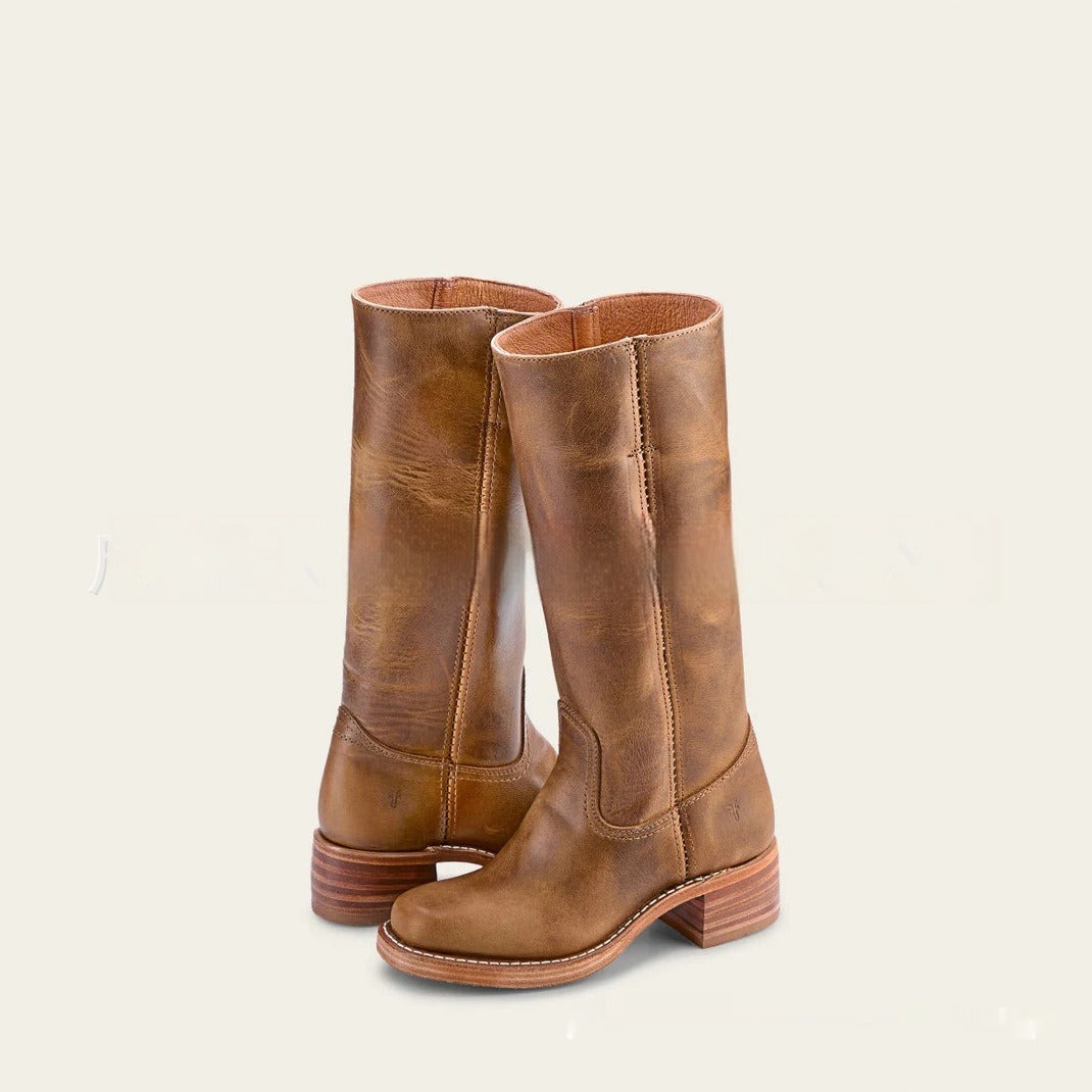 Eleganti stivali cowboy da donna con tacco medio e punta squadrata per la moda autunnale.