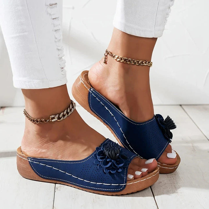 Sandali donna con zeppa, fiore moda, supporto arco plantare, scarpe casual leggere.