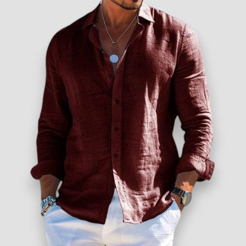 Camicia uomo estiva elegante e casual, in cotone poliestere con bottoni, ideale per look da spiaggia o serate estive.