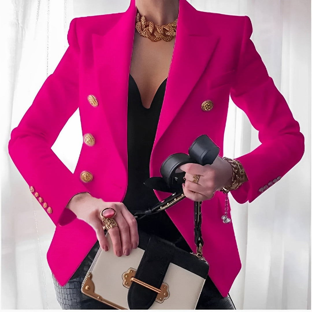 Vista posteriore blazer donna slim-fit sartoriale, esalta la silhouette per un outfit elegante e professionale.