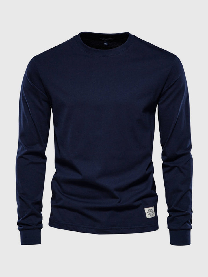 Girocollo uomo a maniche lunghe, t-shirt essenziale per il guardaroba maschile, in vari colori.