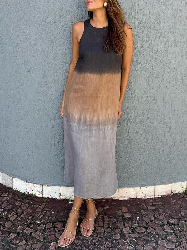 Abito lungo donna fluttuante colori naturali, vestito midi elegante e versatile per primavera/estate.