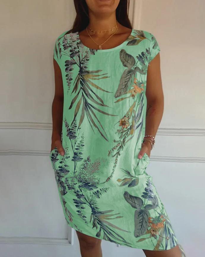 Vestito casual donna, scollo a V, tasche laterali, tessuto fluido per un comfort senza pari in estate.
