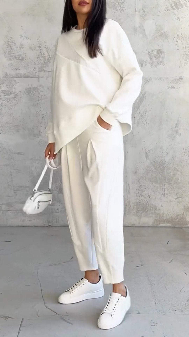 Abbigliamento donna due pezzi comodo, completo girocollo versatile per look casual chic.
