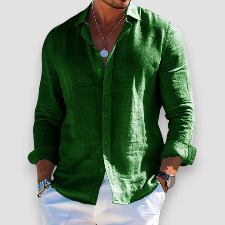 Camicia uomo a maniche corte in cotone poliestere, traspirante e versatile, per vacanze e giornate calde.