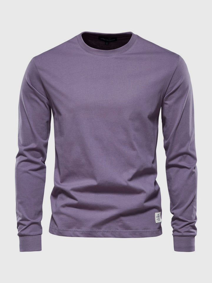 T-shirt girocollo uomo, maniche lunghe, design casual, disponibile in colori assortiti, per moda maschile.