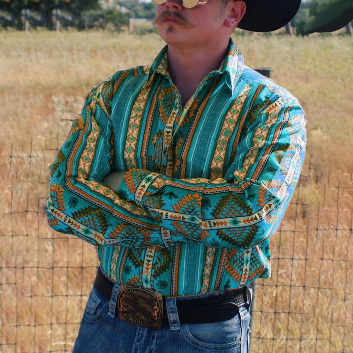 Camicia uomo a righe, maniche lunghe, stile western e casual, un must-have per la moda maschile.