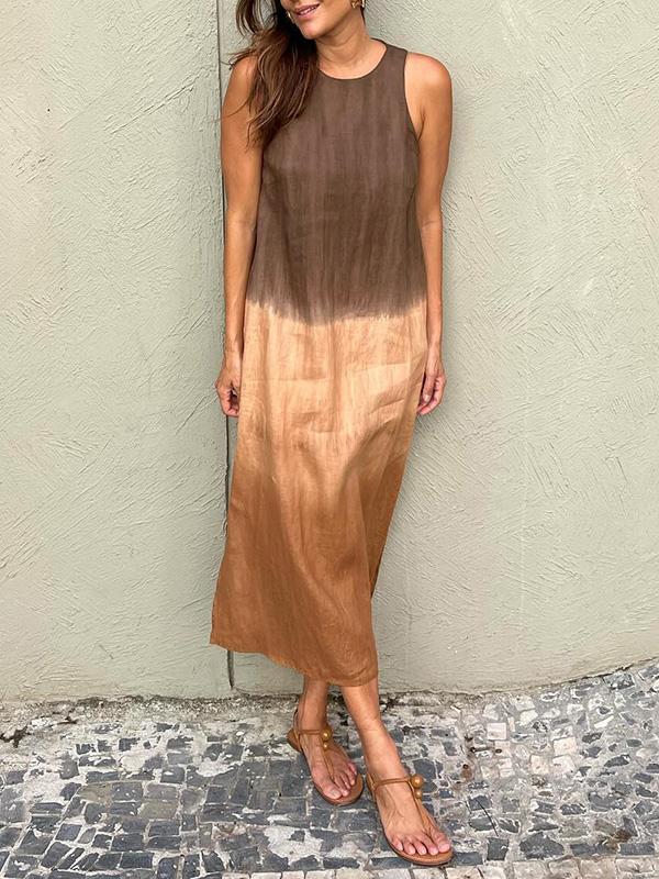 Vestito midi ampio da donna, abito fluttuante in colori naturali per un look casual estivo.