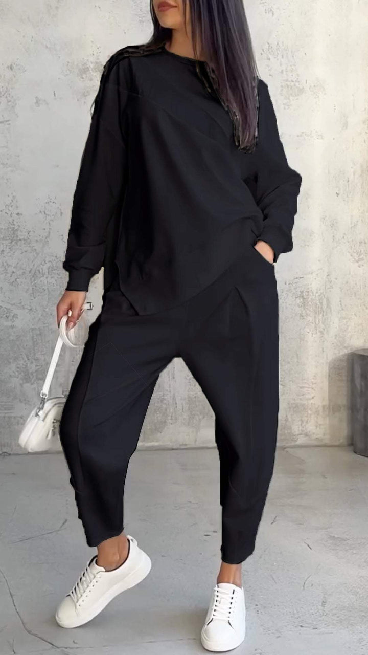 Completo casual donna girocollo, due pezzi per un outfit moderno e pratico, adatto anche a taglie forti.