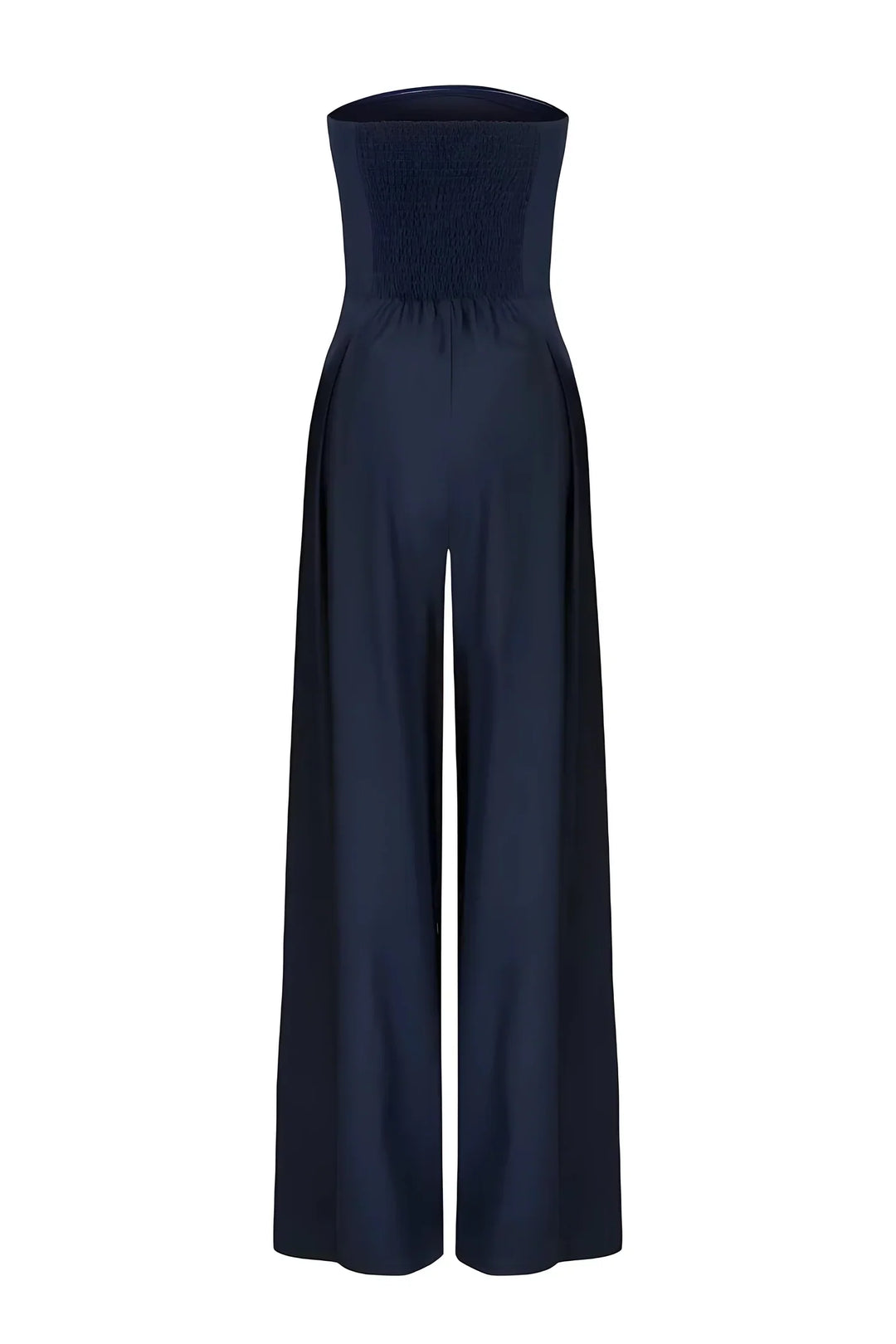 Tuta estiva larga color crema, senza spalline, comoda e alla moda per outfit casual di giorno.