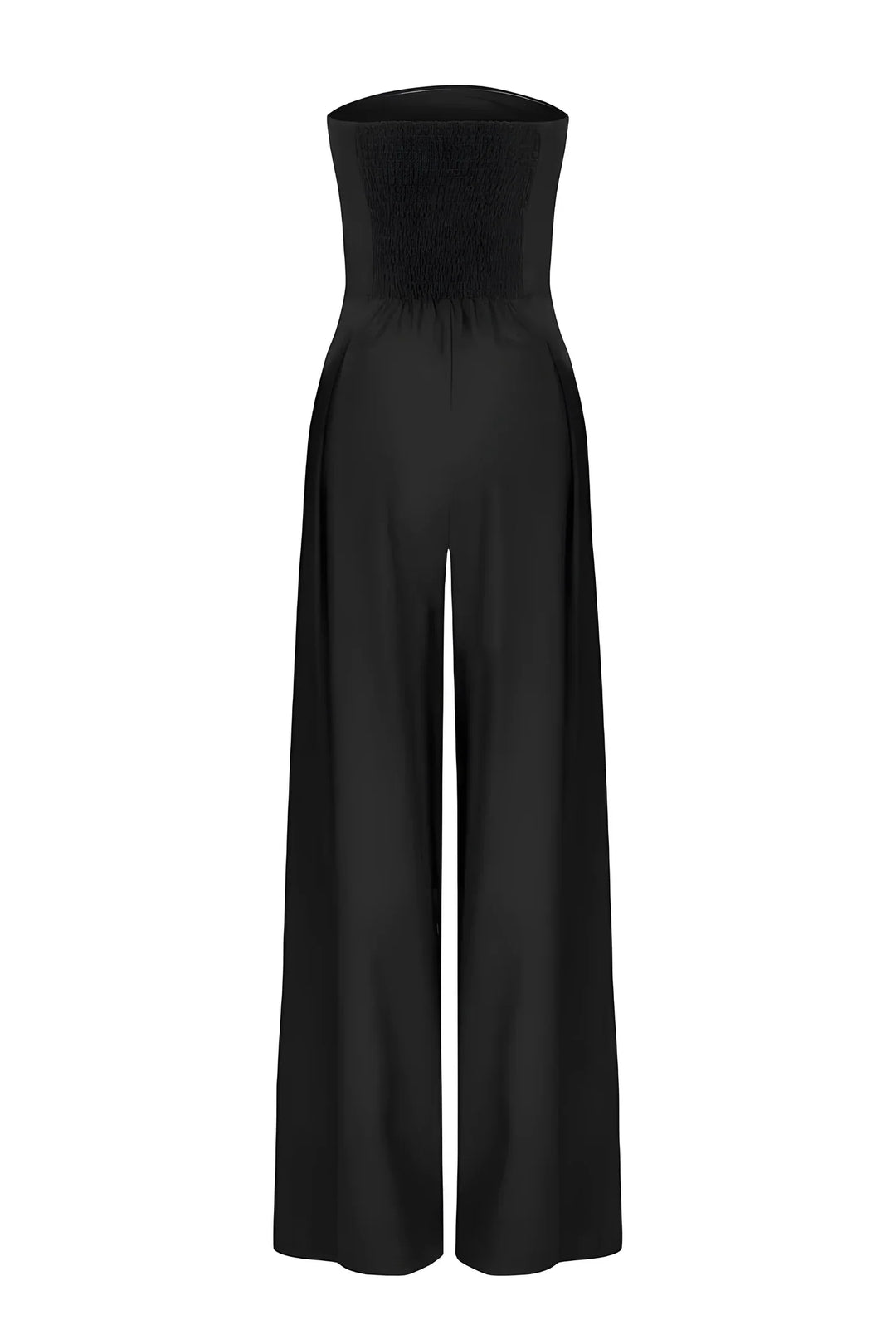 Tuta elegante blu navy da donna, modello senza spalline e gamba larga per massimo comfort estivo.