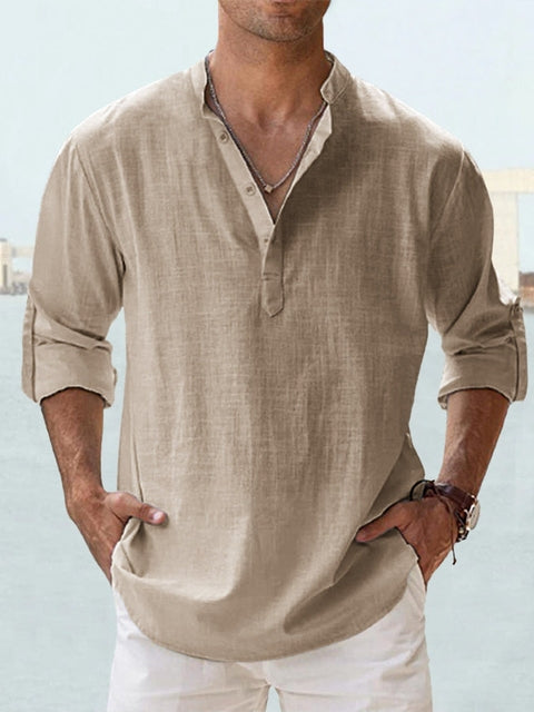 Camicia uomo maniche lunghe, leggera e traspirante, essenziale per l'abbigliamento estivo.