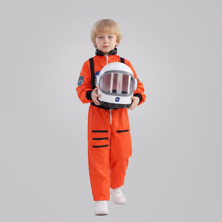 Tuta spaziale per bambini con toppe ricamate e accenti realistici. Ottima per cosplay, feste di compleanno a tema spazio.