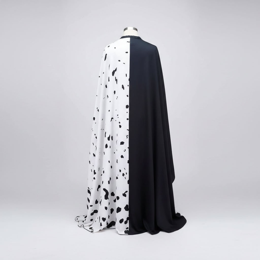 Halloween Crudelia De Mon: Costume per bambina con abito bianco e nero e mantello distintivo.