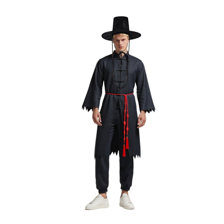Set completo costume mietitore coreano per bambini, con cappello gat, ideale per cosplay e Halloween.
