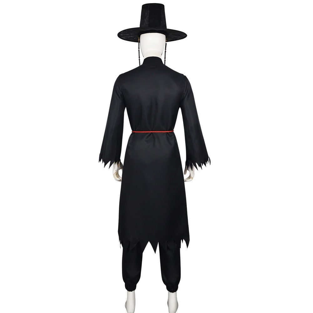 Travestimento mietitore coreano per bambini, con cappello gat e tunica lunga, per Halloween.