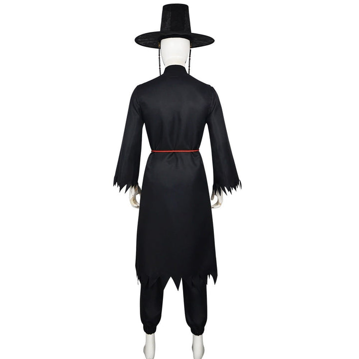 Travestimento mietitore coreano per bambini, con cappello gat e tunica lunga, per Halloween.