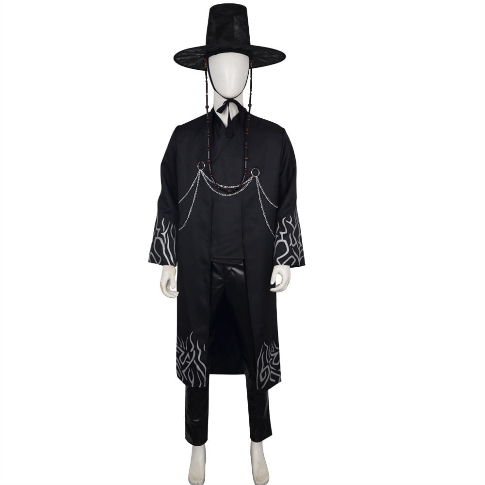 Costume da fantasma mietitore stile coreano per bambini, con cappello nero, per travestimenti.